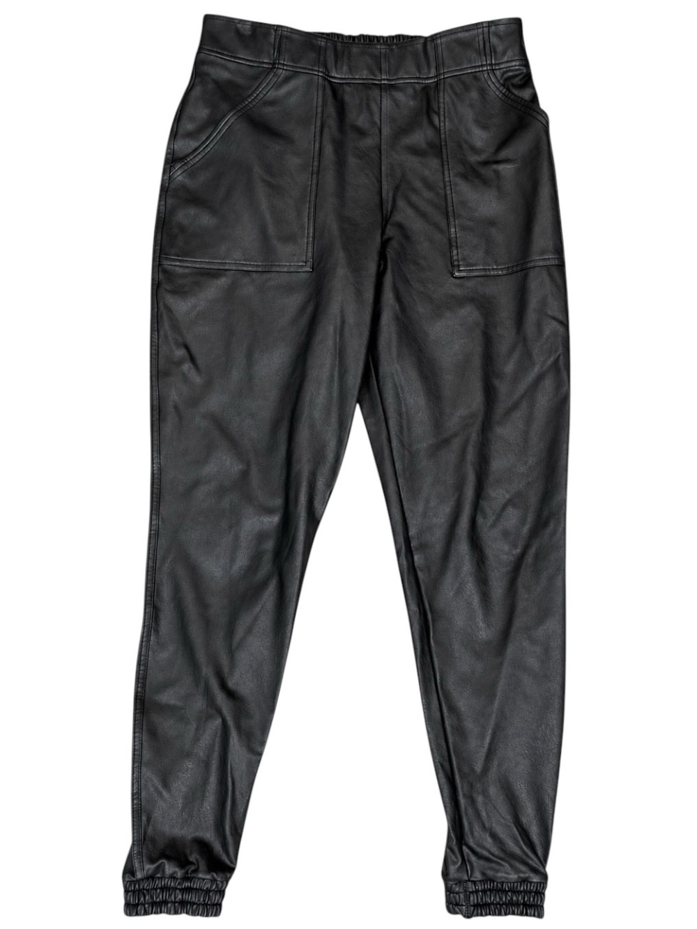 SPANX Black Noir Leather-Like Pull-On Pocket Joggers Women's Size XL NWOT